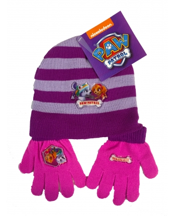 Set zimného oblečenia - Paw Patrol - fialová - čiapka + rukavice