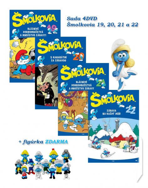 DVD Film - DVD sada: Šmolkovia 19,20,21,22 + figúrka