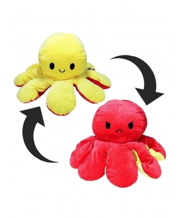 Hračka - Plyšová Chobotnica obojstranná - červeno-žltá - 80 cm 