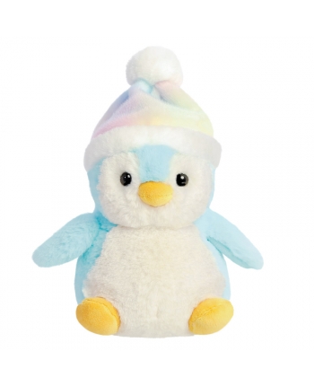 Plyšový tučniačik - modrobiely s dúhovou čiapkou - Pom Pom - 18 cm