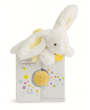 Plyšový zajačik bielo-žltý v škatuľke - Dou Dou (20 cm)