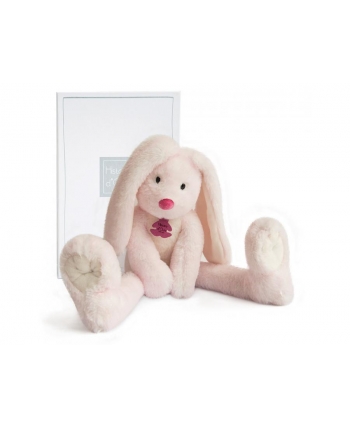 Plyšový zajíček s dlouhými nohami Fluffy růžový v krabičce - Histoire D´Ours (38 cm)