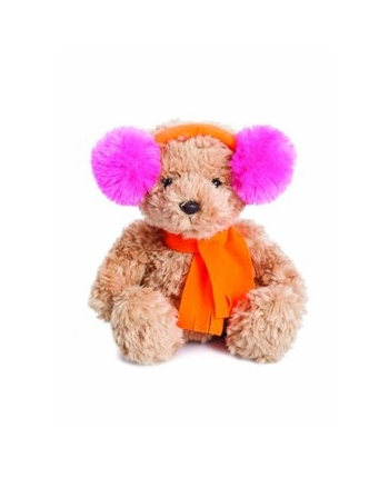 Plyšový medveď  Wina s oranžovo-ružovou ušiankou - Bear Collection (23 cm)